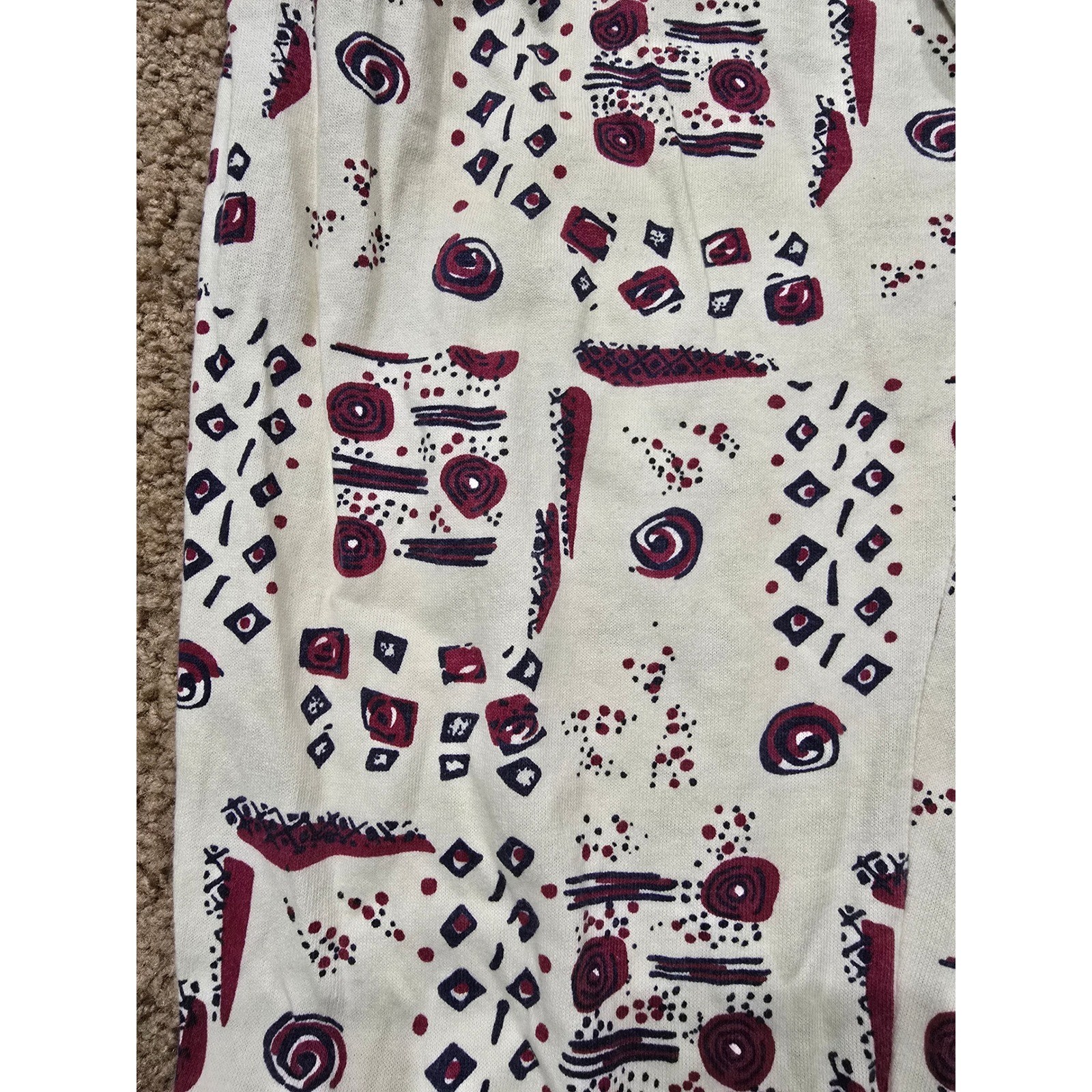 Vintage Units High Waisted Abstract Geometric Print Pants Belted Cream Red Med