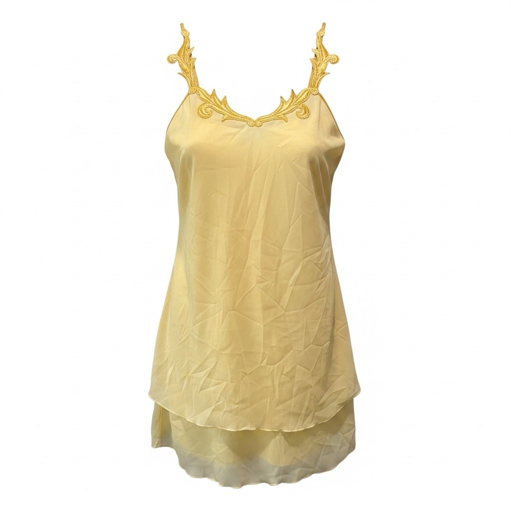 Y2K Vintage Nightgown Slip Dress XL Butter Yellow Coquette Soft Chiffon Layered