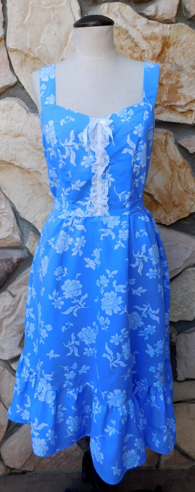 VTG 70’s Prairie Smocked Ruffle Lace Tie Back Floral KINGLY BRAND 16/18 EUC