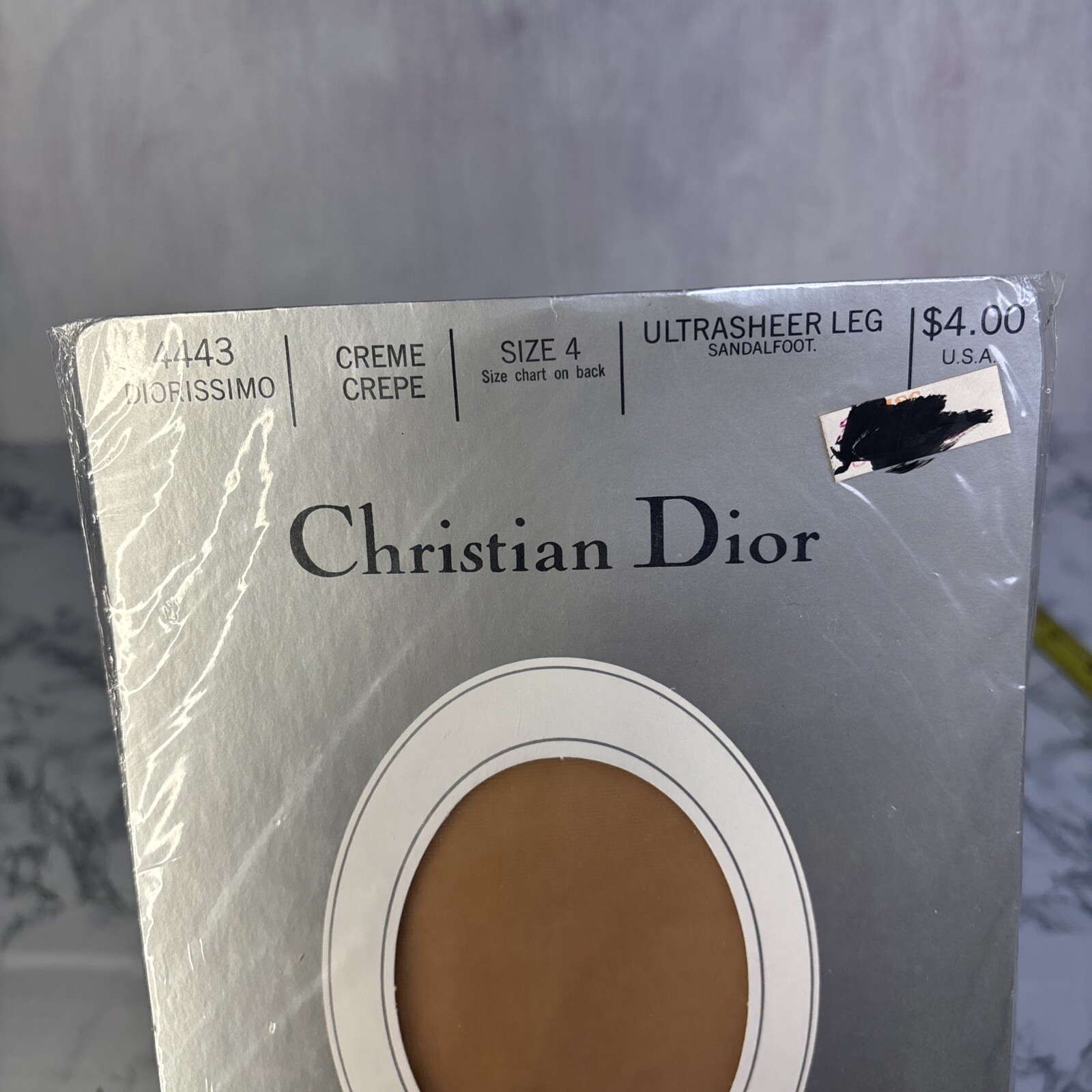VINTAGE CHRISTIAN DIOR PANTYHOSE SIZE 4 ULTRASHEER DIORISSIMO creme crepe 4443