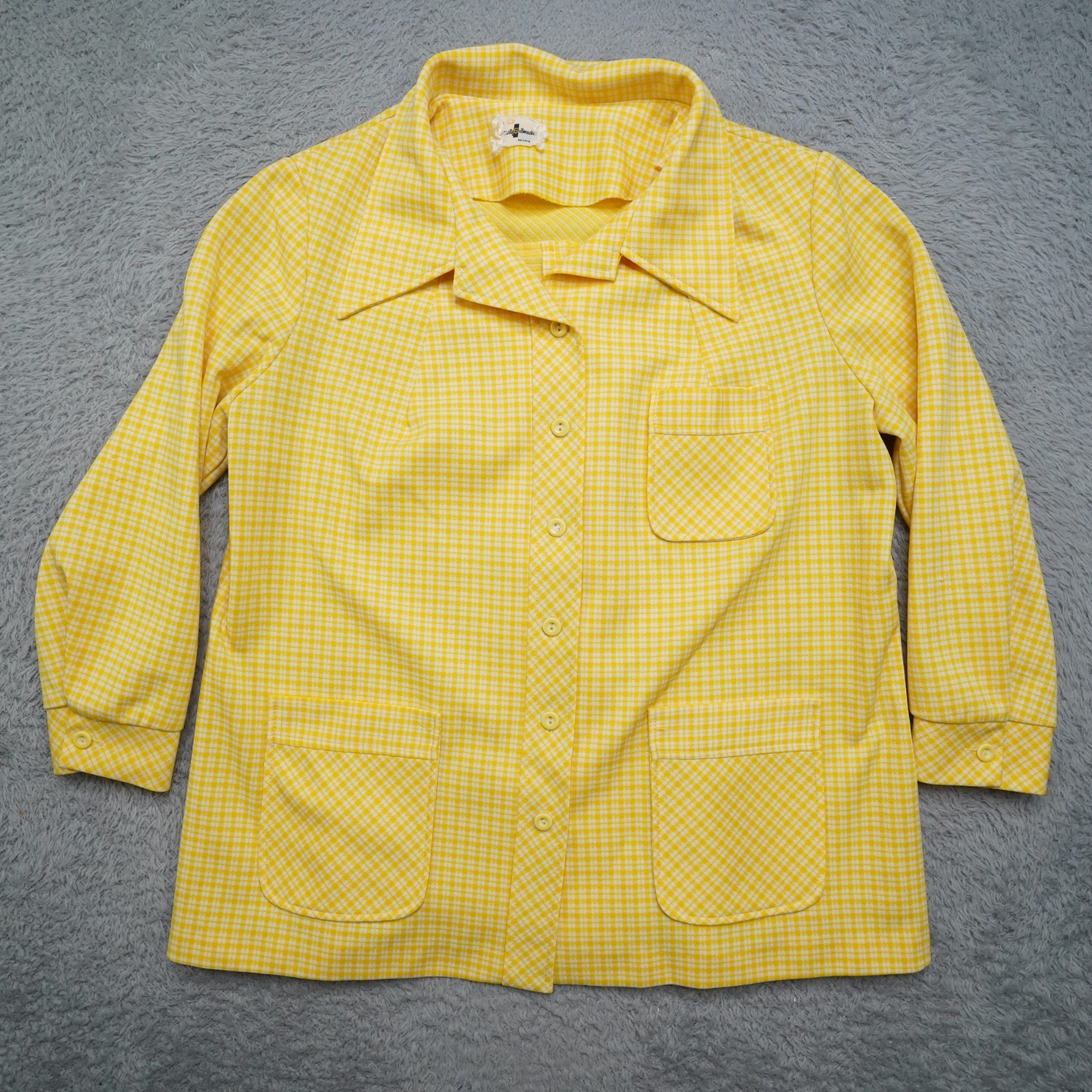 Vintage 60s Blouse Womens L Yellow Button Shirt Long Sleeve Marty Gutmacher