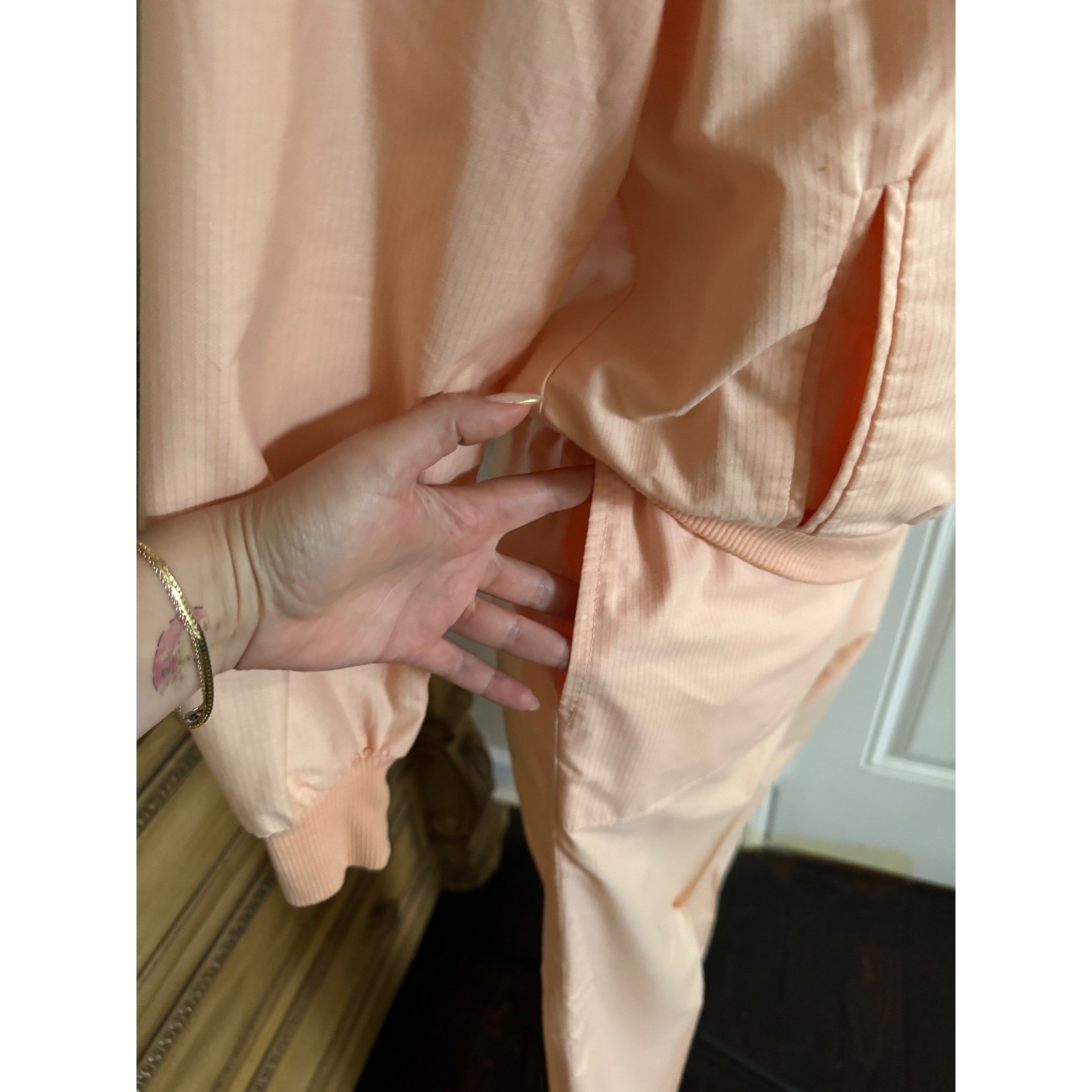 Vintage 80s Peach Tracksuit Set Retro Jacket & Pants Soft Pastel Athleisure XS