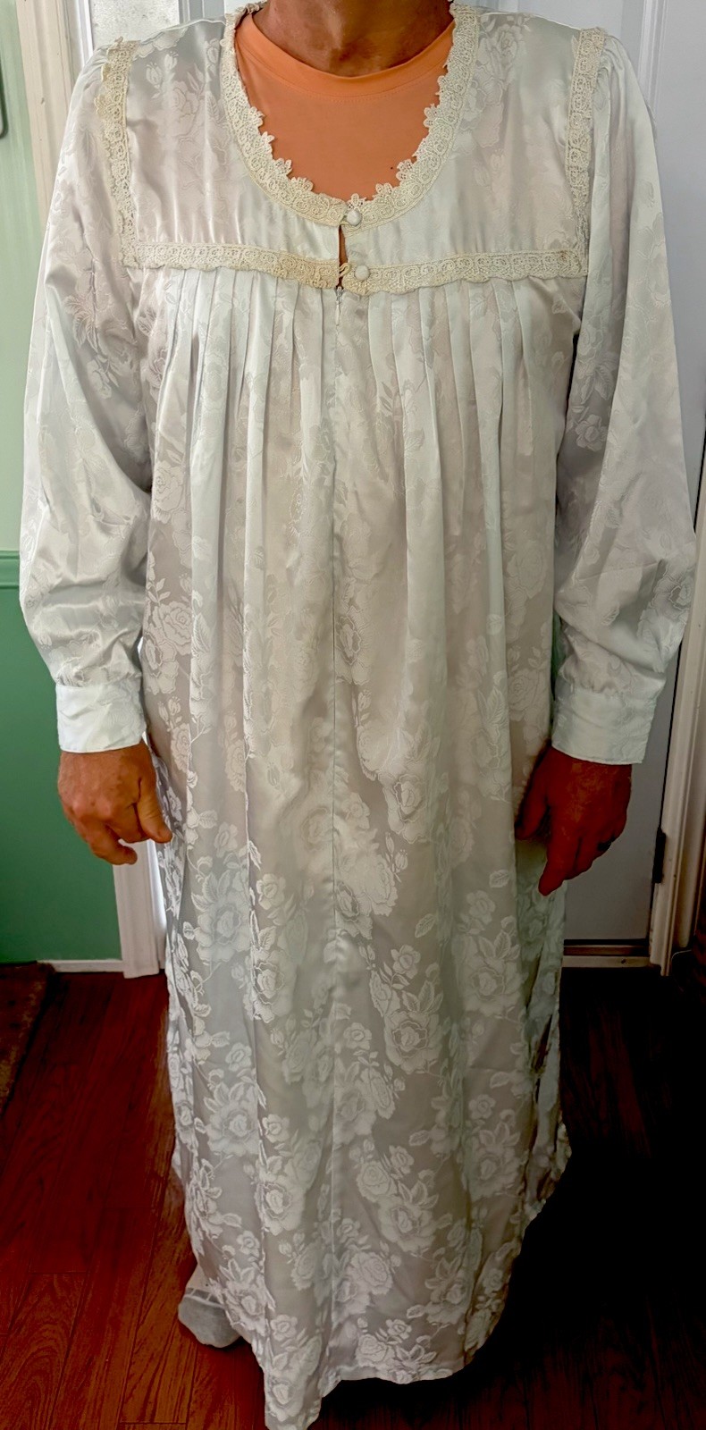 Vintage Emily Daniell Intimate 2X Nightgown Lingerie Light Blue Granny Gown Lace