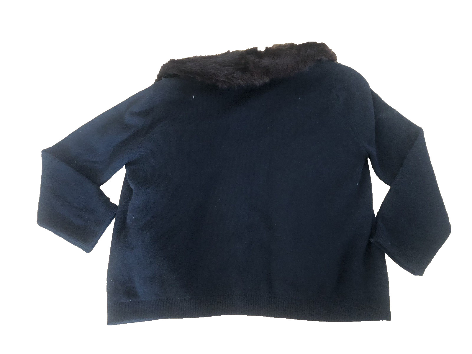 60s VTG Wool Cardigan w Black FUR COLLAR and Rhinestone Clasp