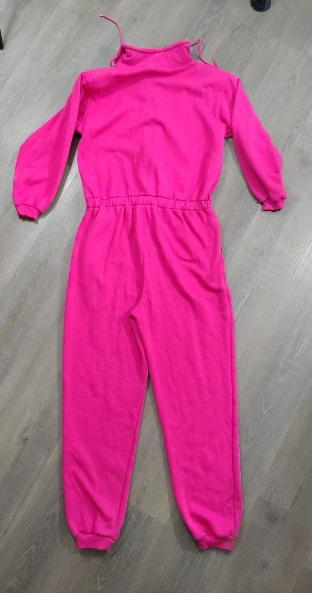 VTG 80s MacPherson Hot Pink Fleece Jumpsuit S One Piece Track Sweatsuit Flight