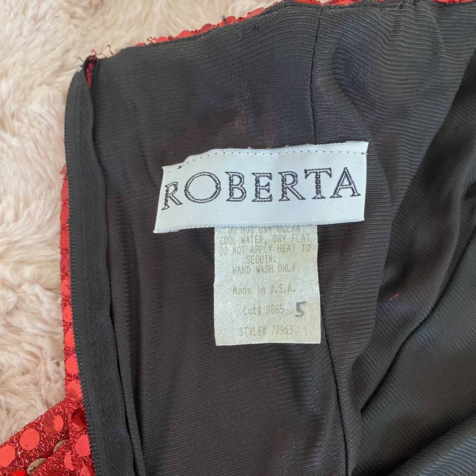 Vintage Roberta Womens 5 Red Sequin Mini Dress Party Cocktail Spaghetti Strap