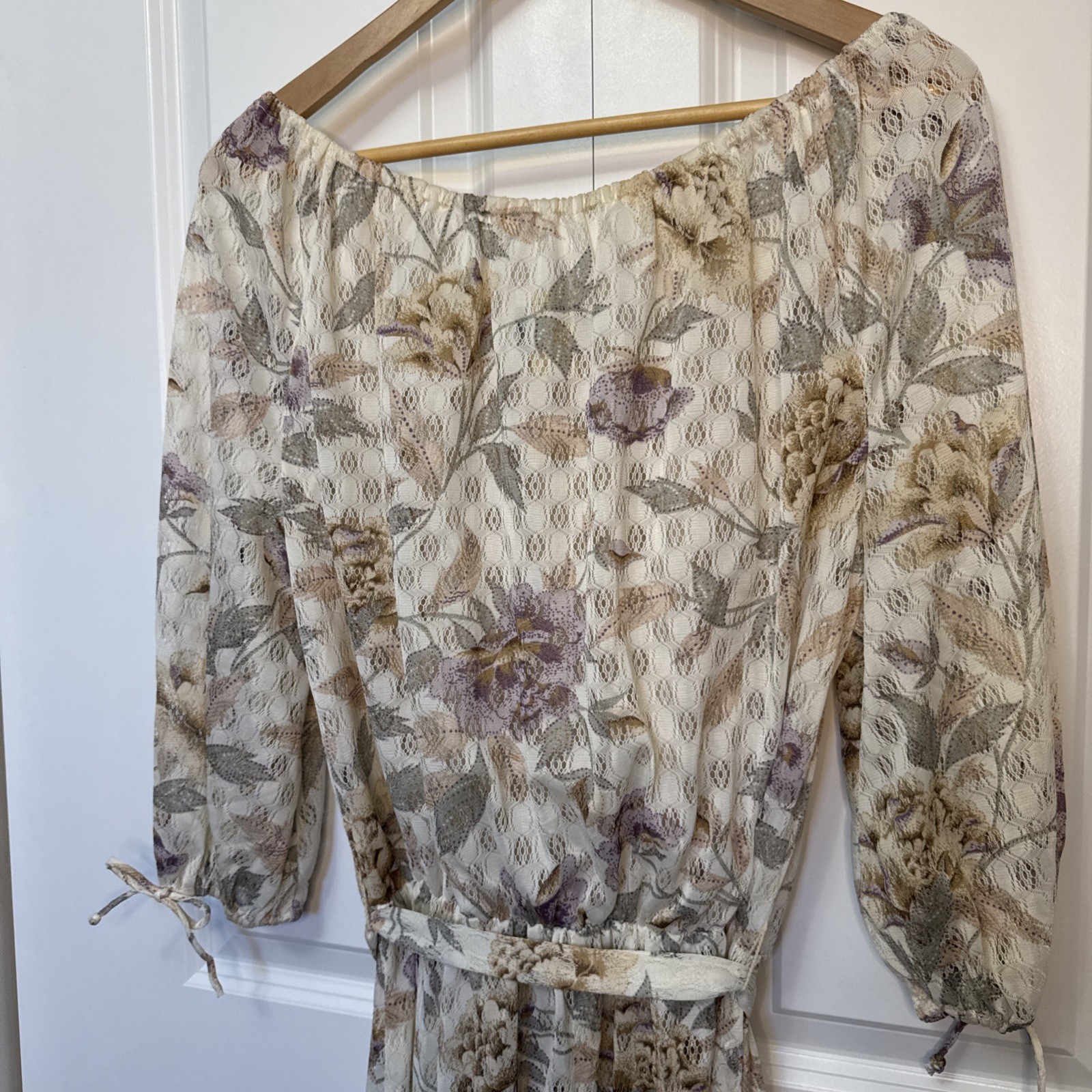 Vintage 70s Jerrie Lurie Floral Maxi Dress Cream Pink Boho Cottage Core Garden