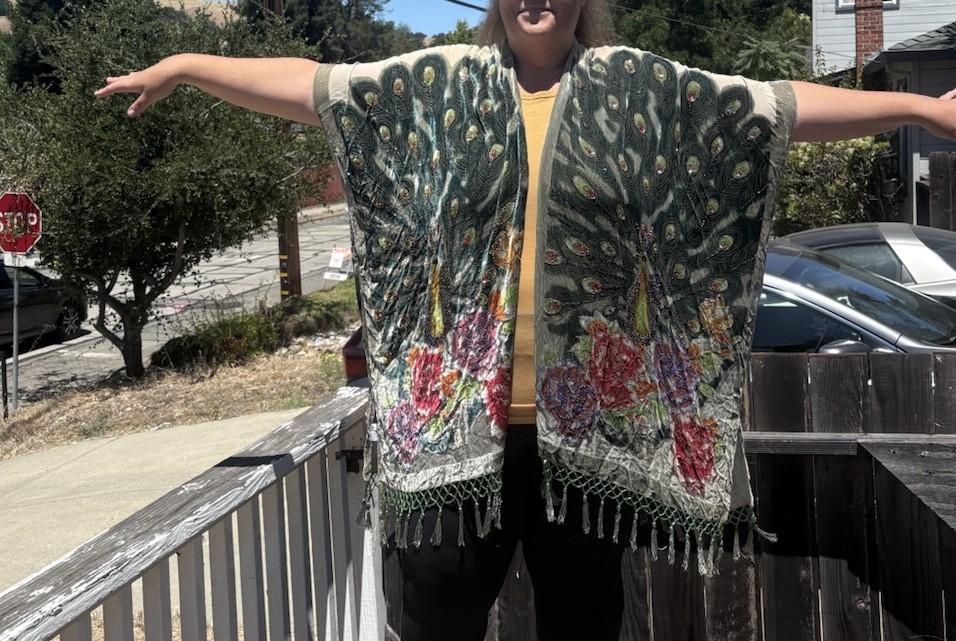 Kimono Duster Jacket Peacock Floral Velvet Beaded Burnout Coverup OS L/XL/1X/2X