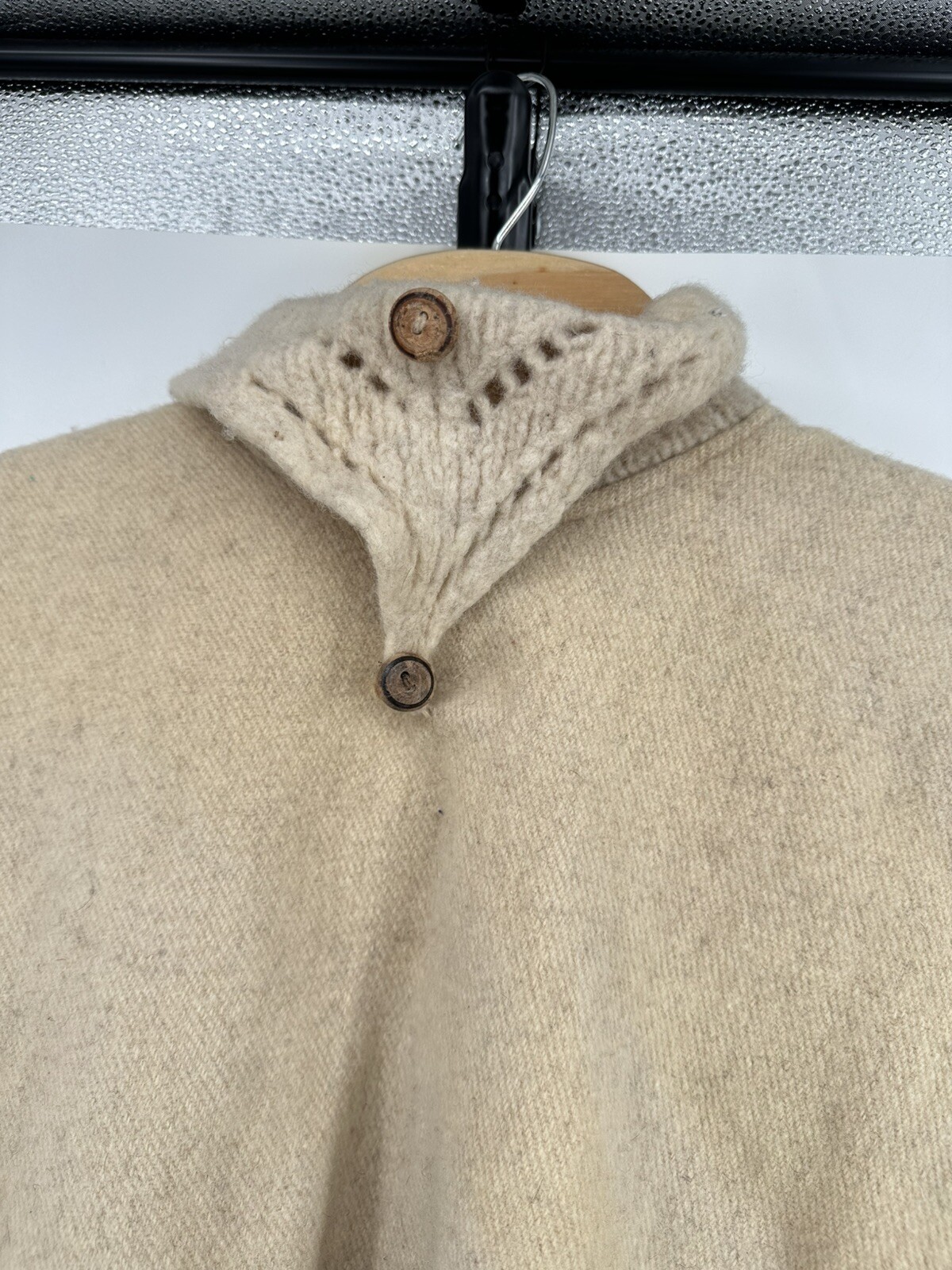 Vintage Natural wool cropped poncho Oversized 1970’s Wool Made Wool Button