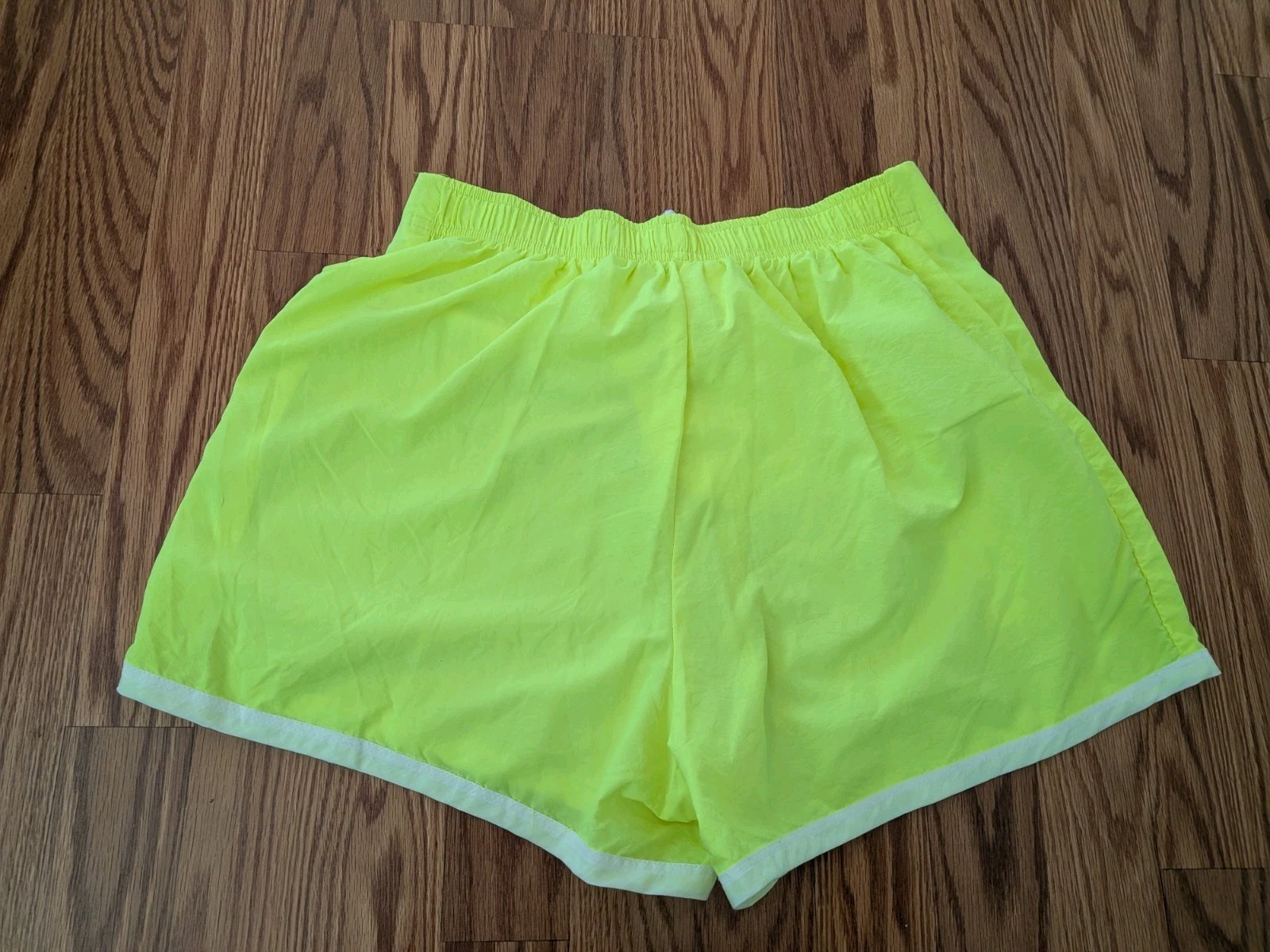 Vintage 90s Kathy Ireland Neon Yellow lace up front board shorts nylon M surf