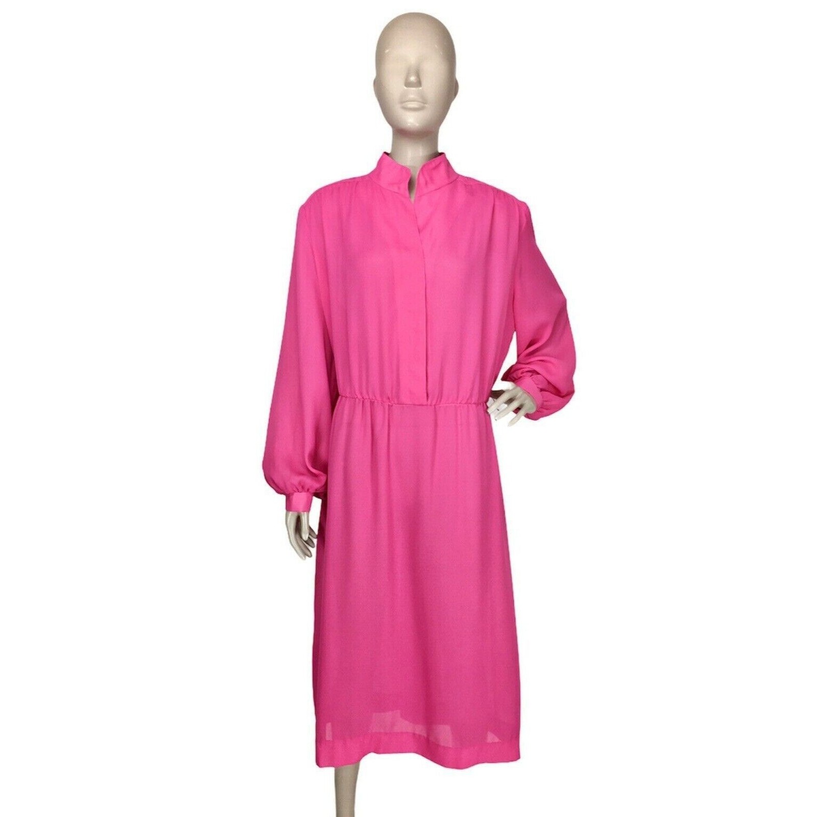Vintage 80s Willi Of California Barbie Pink Sheer Chiffon Midi Dress Size L/XL
