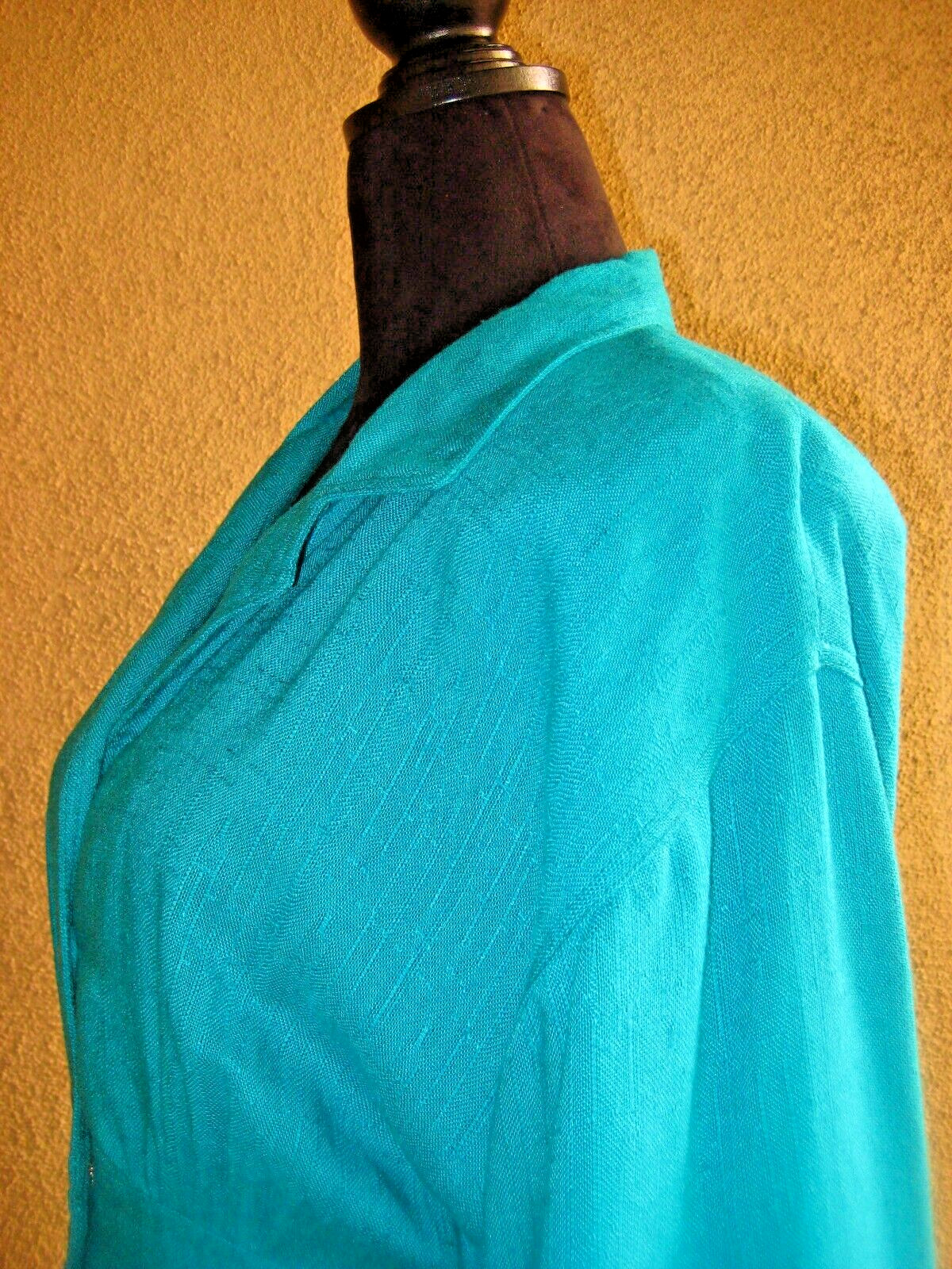 Vintage Secrets 80s rayon/flax kelly green fit/flare button front midi dress 6