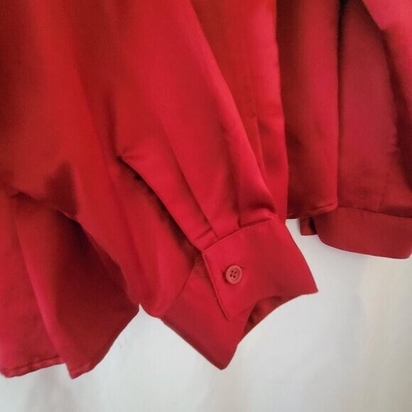 East 5th Blouse Red silky Retro pleats sz 18 Y2K Vtg romantic corporate 90s EUC