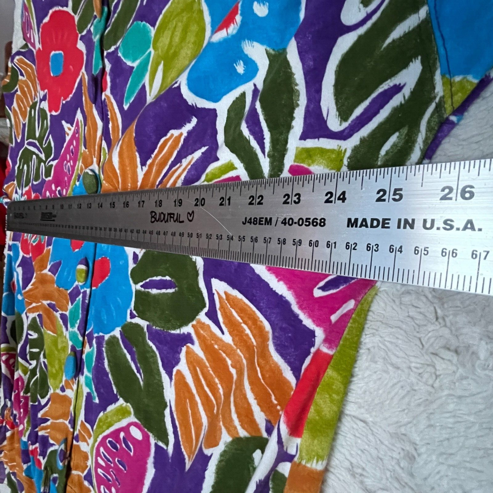 Vintage Tape Measure Women One Size Colorful Floral Print Shirt Drawstring Waist