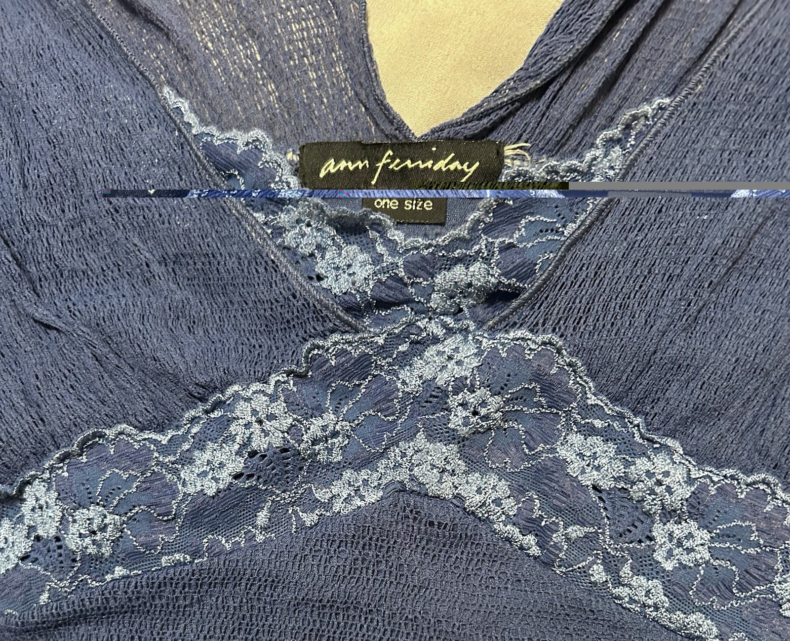 Ann Ferriday Vintage Blue Lace Trimmed Mesh Fairy Grunge Cami Top One Size