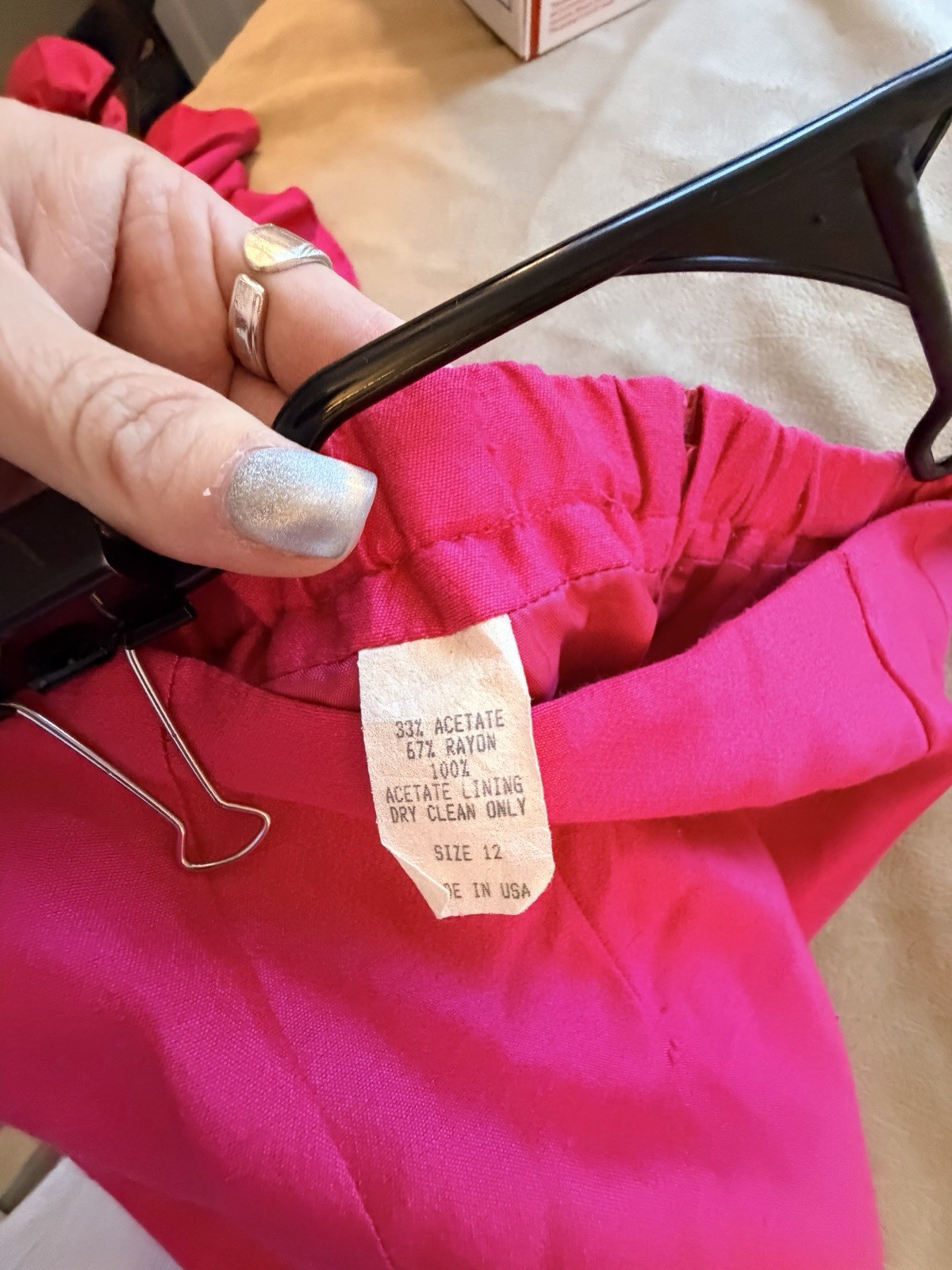 Vintage 80s 2-Piece Watters & Watters SZ 12 Hot Pink Jacket Skirt Suit