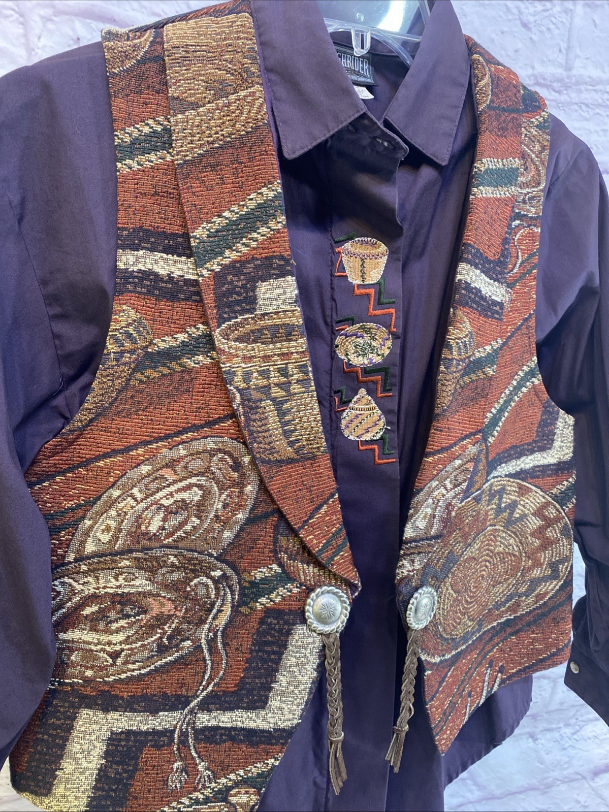 Vintage 1970’s Roughrider By Circle T Button Up Shirt And Vest Women Size Medium