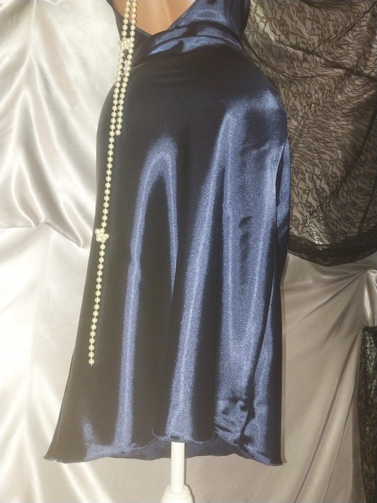 VTG SATIN SHINY LIQUID SLIT COWL DRAPE CASCADE NECK NEGLIGEE NIGHTGOWN NEW S