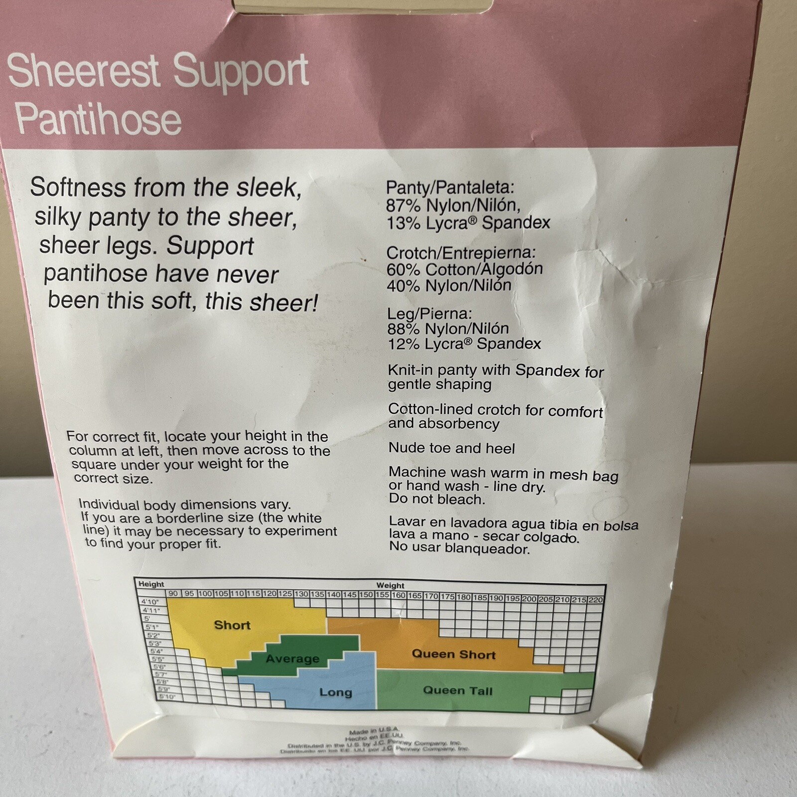 JCPenney Sheerest Support Sandalfoot Pantyhose QUEEN SHORT Little Beige Vintage
