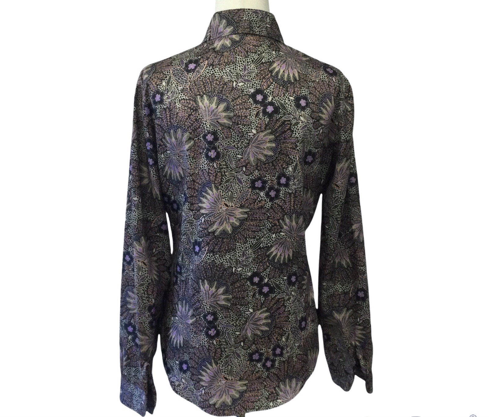 Vintage 70s Womens Button Up Polyester Shirt JUNIOR SMALL Mod Floral Silky