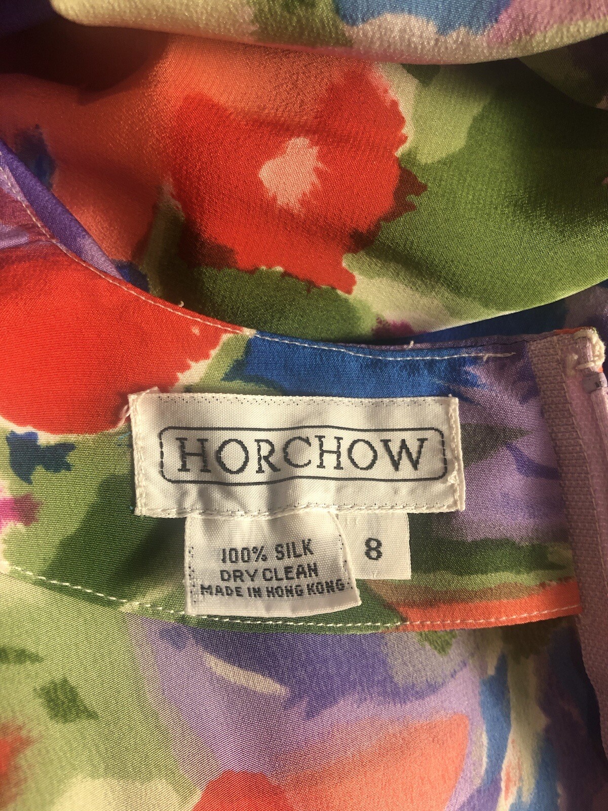 Vtg 80s HORCHOW Silk Floral Dress Size 8 Pouf Sleeves