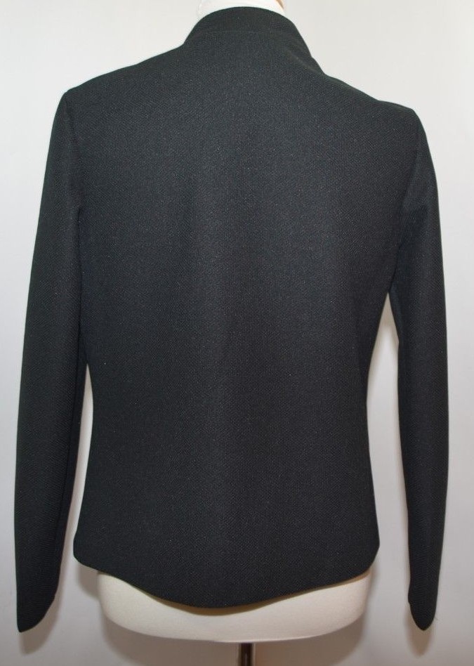 VTG Union Made ILGWU Solid Black Textured Open Front Jacket USA Made Womens 14