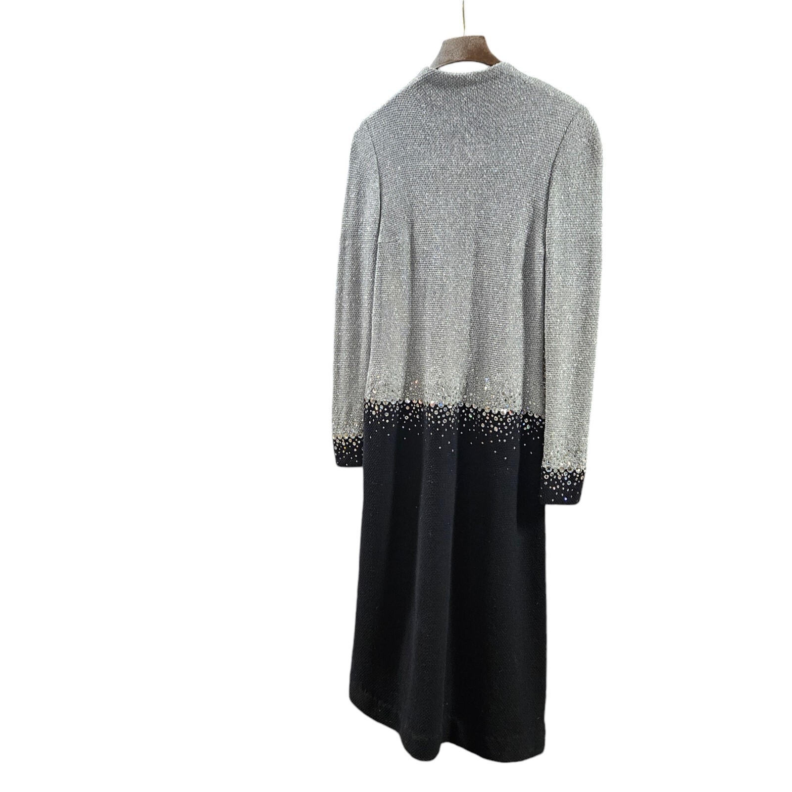 Pauline Trigere Vtg Marshall Fields Black Silver W/Rhinestones EVE Dress SZ 10