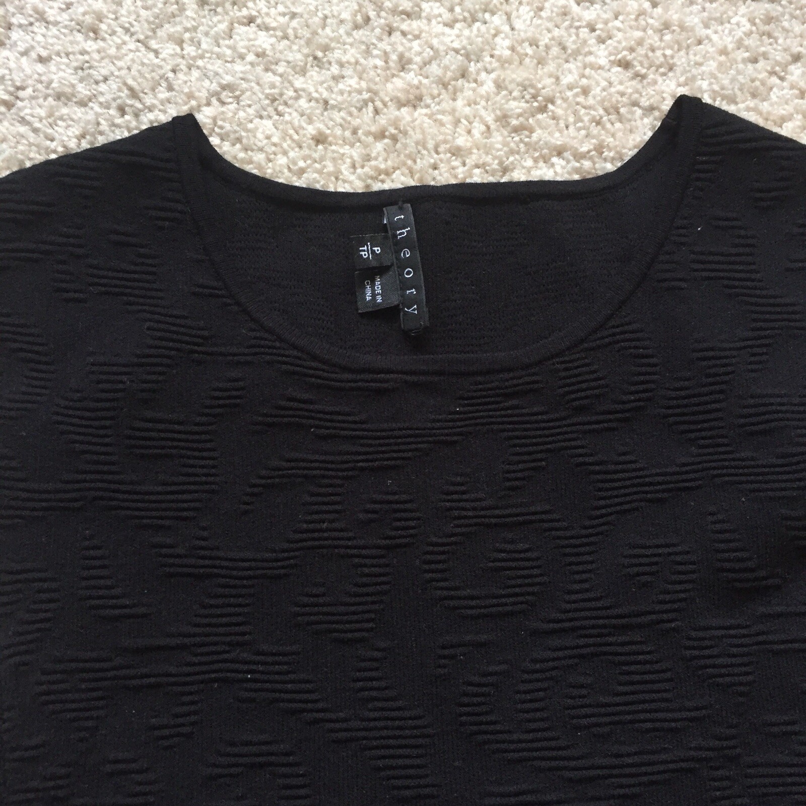 Theory Black 3-D Texture Dress Size TP Viscose Spandex Poly Blend