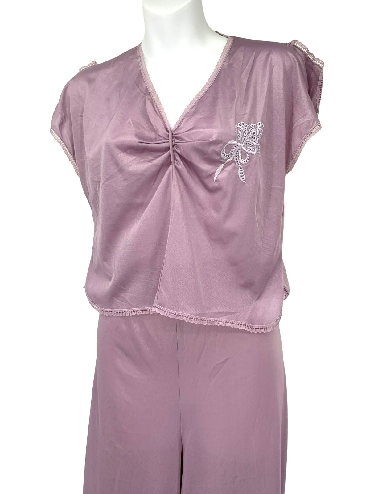 Vtg Mauve Embroidered Two-Piece Set Size S The Fashion Place 60s 70s