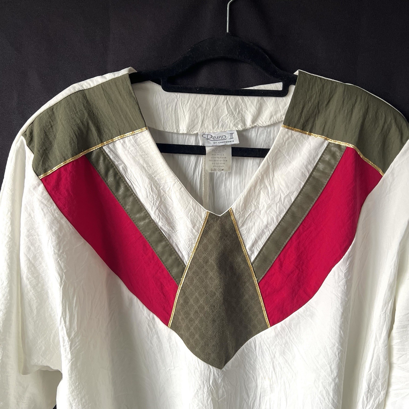 Vtg 80s REMO II of California Art Deco Color Block Top Shoulder Pad 20W USA MADE