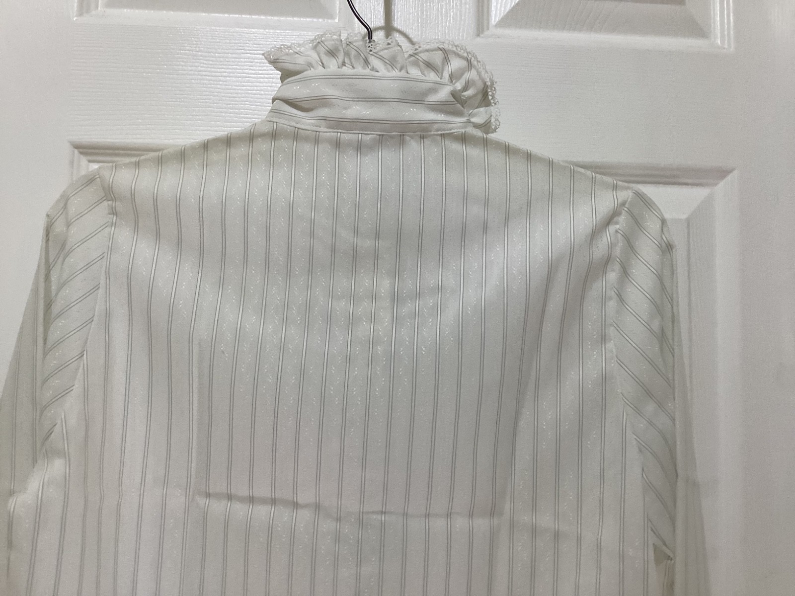 VTG 80s 90s Shapely Striped Ruffled Collar Shirt Button Down~10~NOS ~NWT