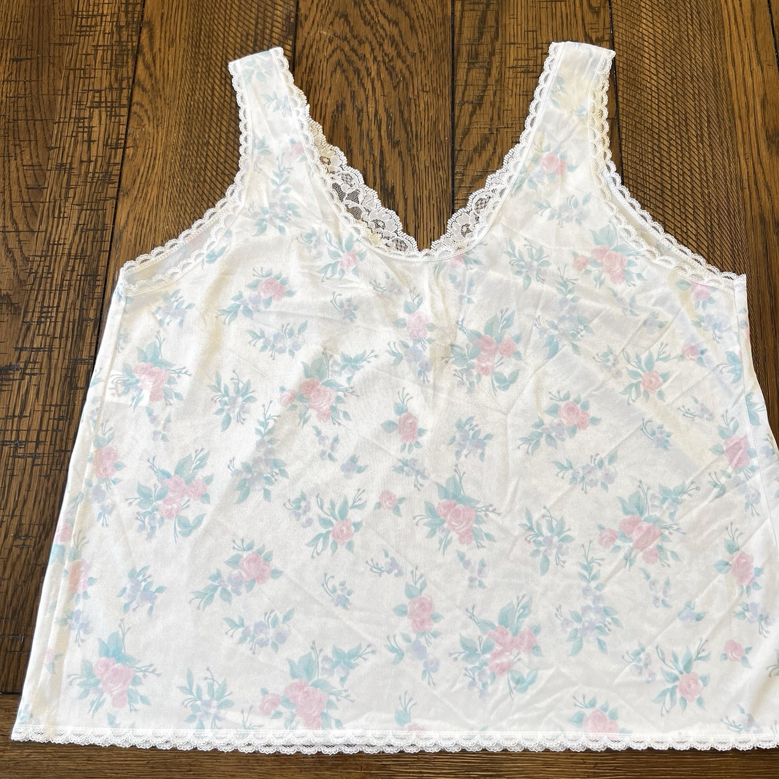 Vintage Floral Lace Camisole Ashley Taylor Nylon Large B Women’s Made In USA