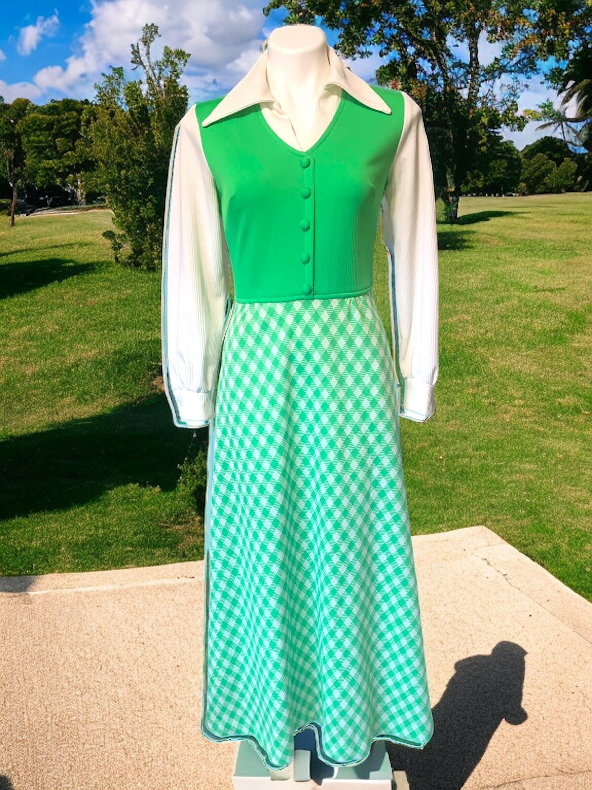 Womens Vtg 60s 1960s Polyester Maxi dress MOD Retro Dinner Cocktail dress
