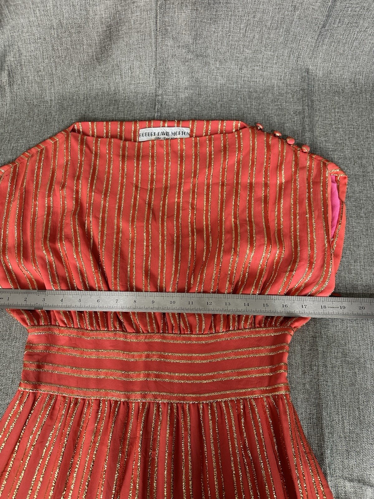 Vintage Robert-David Morton Orange Gold Metallic Stripe Cocktail Dress 70s Small