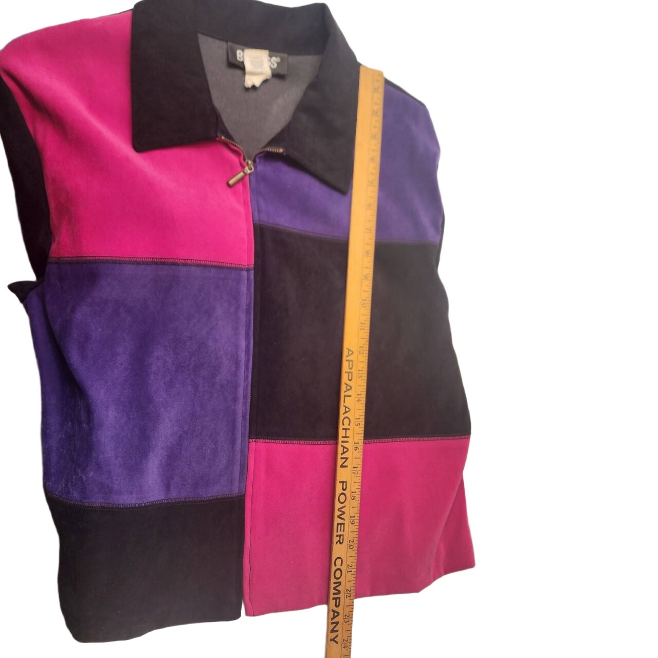 Briggs Vintage Colorblock Zip Up Jacket with Collar Suede/Velvet Soft 16P Y2K