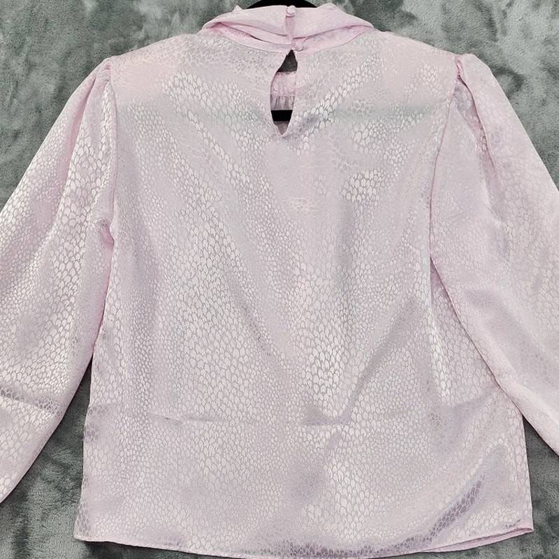 Vintage Grand Design Top Womens M Pink Jacquard Silky High Neck Long Sleeve