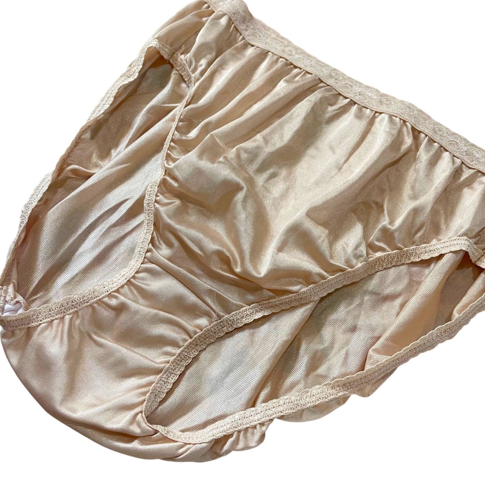 VTG Hanes Sheer Panties Shiny Nylon Gusset Lace 10 Granny 15763 nude tan skin