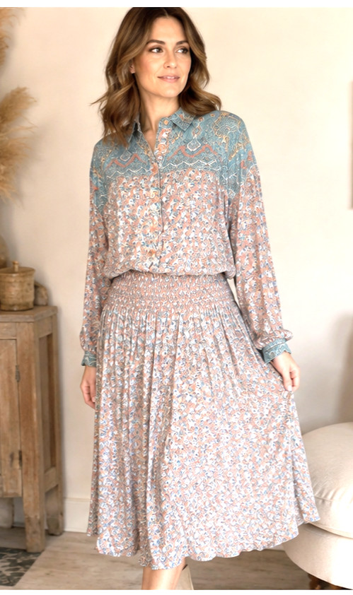 Vintage California Girl Petites Prairie Midi Dress Floral Smocked Waist Boho 8P