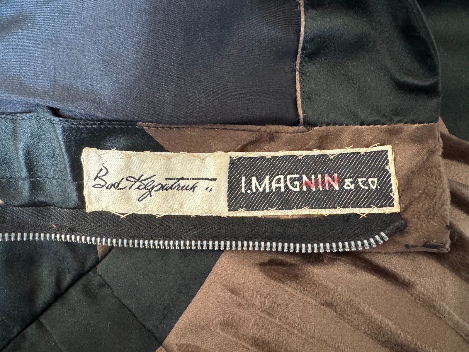 Vtg 60s I. Magnin Bud Kilpatrick Black Brown Velvet Dress Sz Sm 4 Pockets RARE