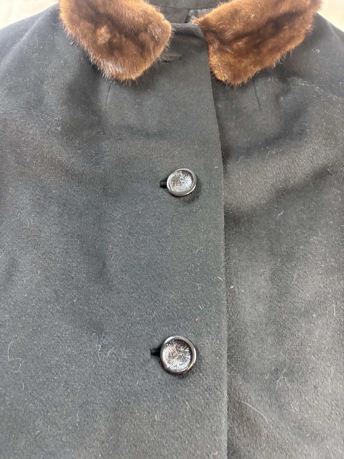 Lorna Lee Solid Black Fur Collar L/SL Wool Long Winter Coat Size Large Vintage