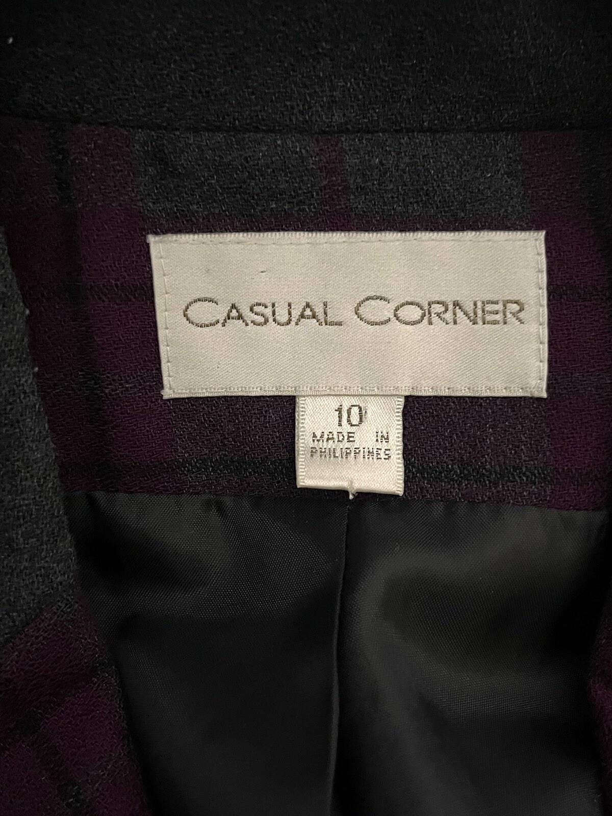 Casual Corner Skirt Suit Set Womens 10 Gray Purple Plaid Blazer Rayon Blend