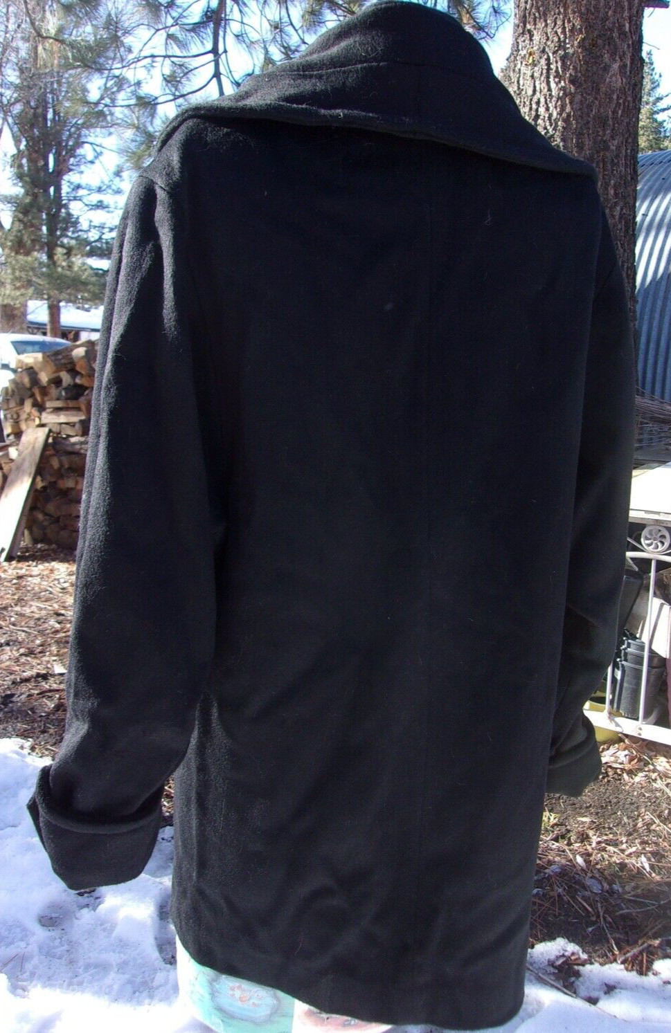 Vintage Womens Herman Kay Winter 3/4 Length Coat Wool Shawl Collar Double-Breast