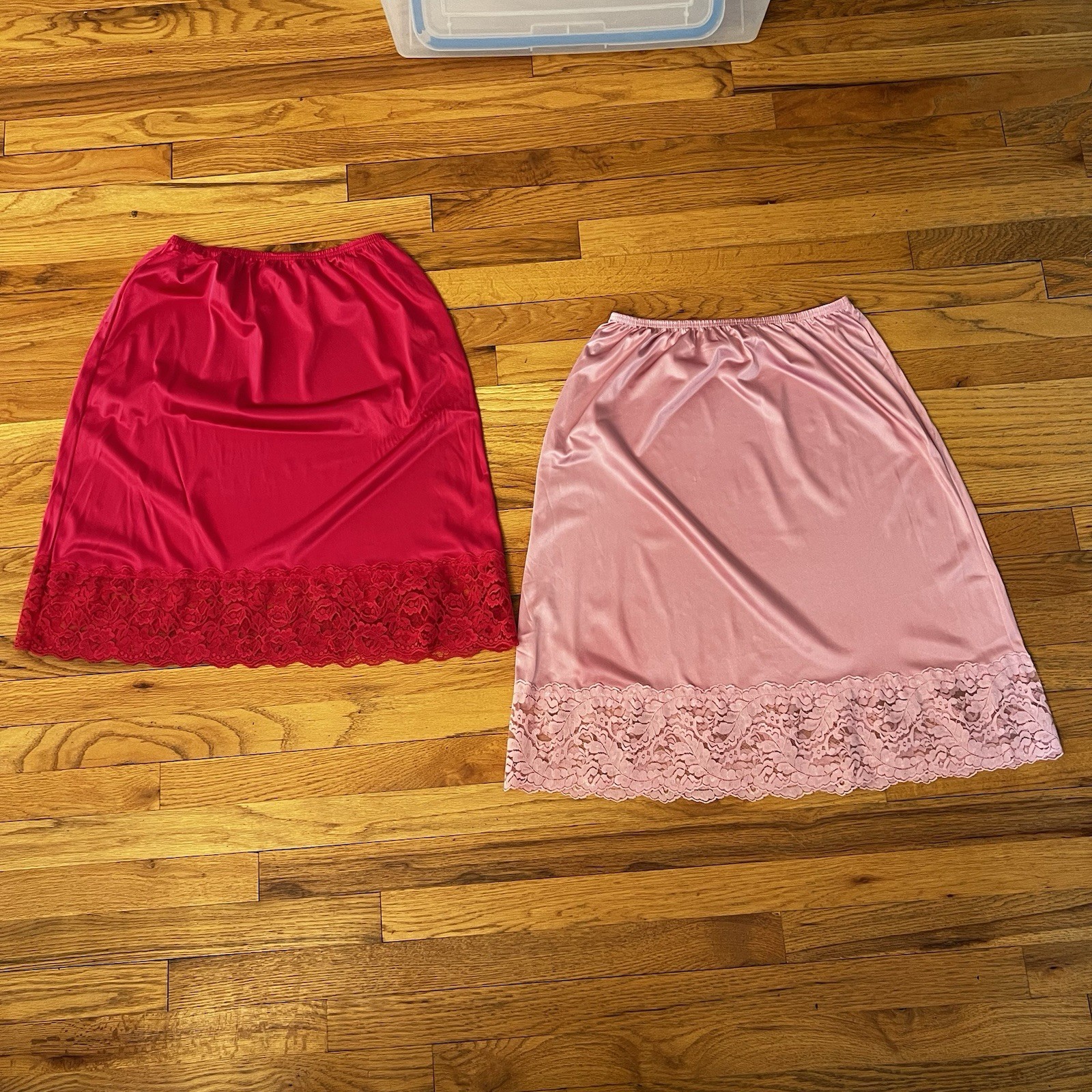 Vintage Vassarette L Pink Lace Half Slip Set Of 2 Antron III Nylon 24” 26” USA
