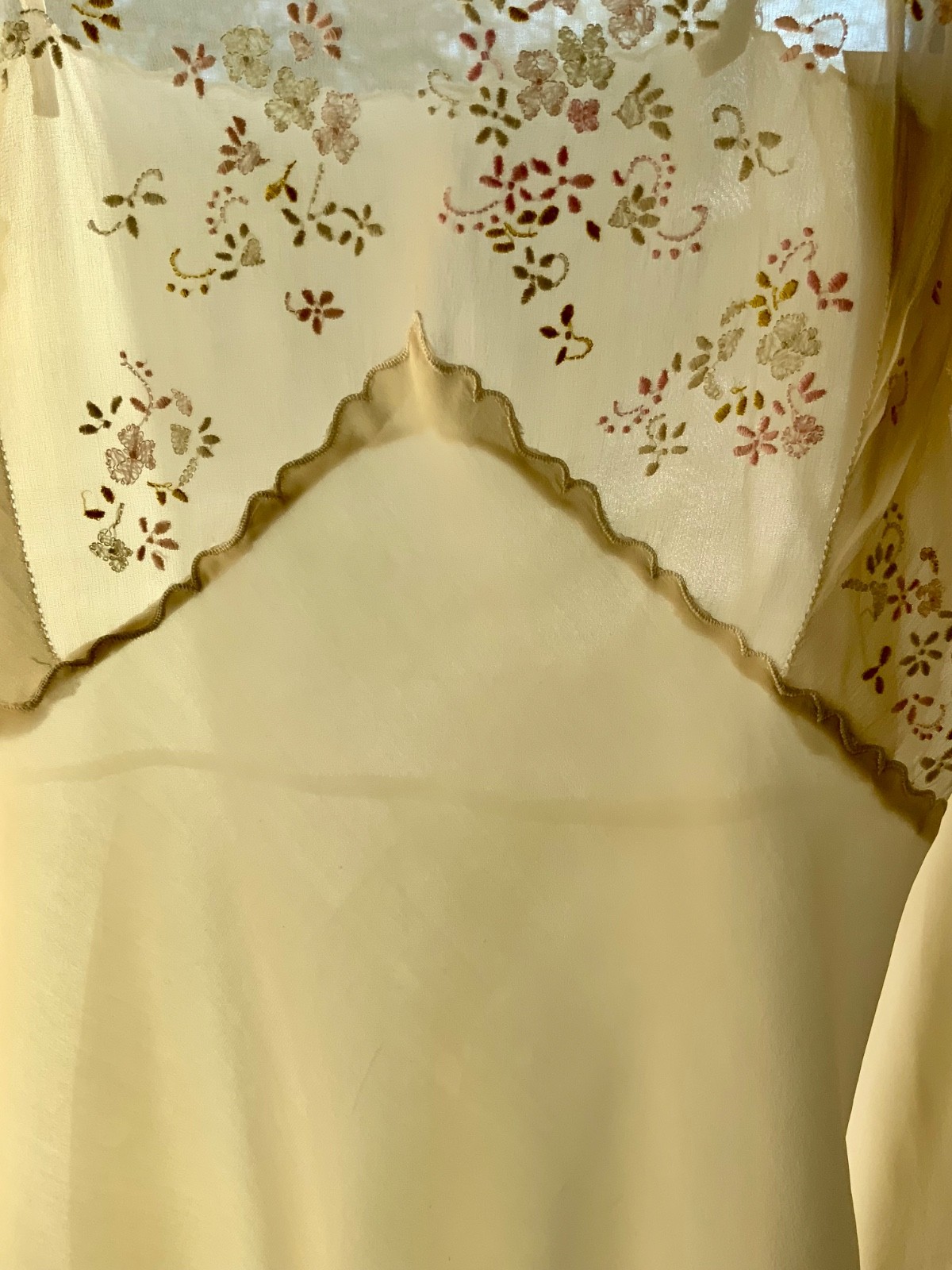 1920s–30s Pure Silk Embroidered Slip Dress-XS