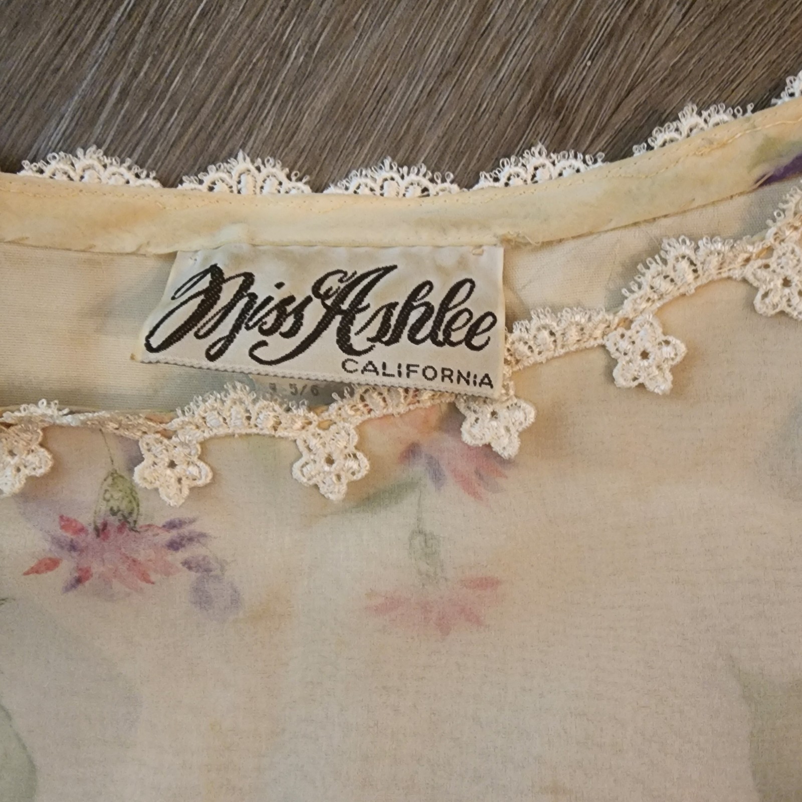 Vintage Miss Ashlee Floral Chiffon Dress 5 / 6 S Cottagecore Fairycore Lace 80s