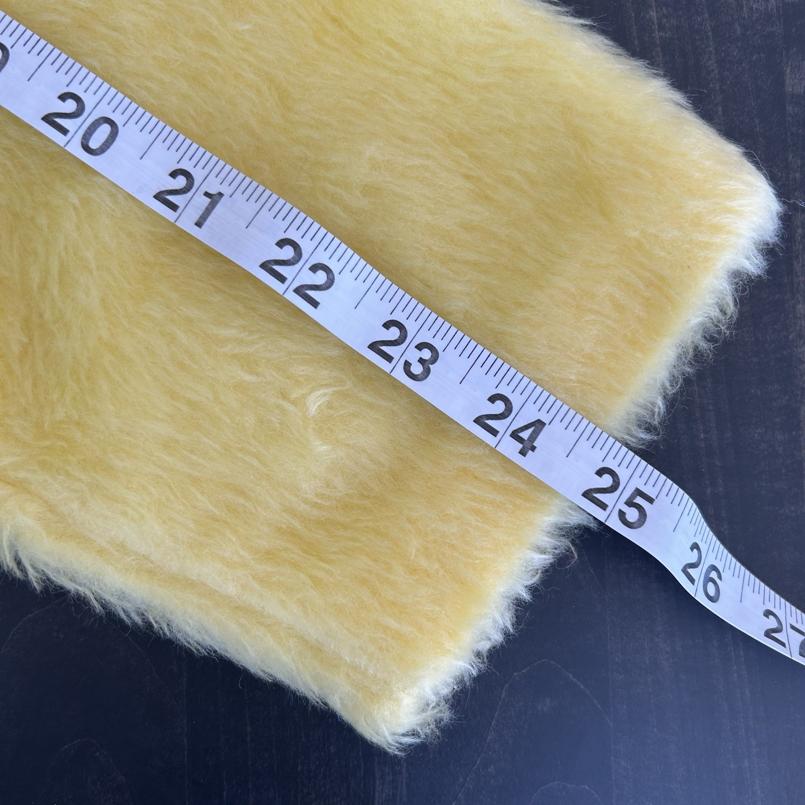 Womens Vintage Sz 10 Yellow Faux Fur Coat 3/4 Sleeve Buttons Satin Trim Pockets
