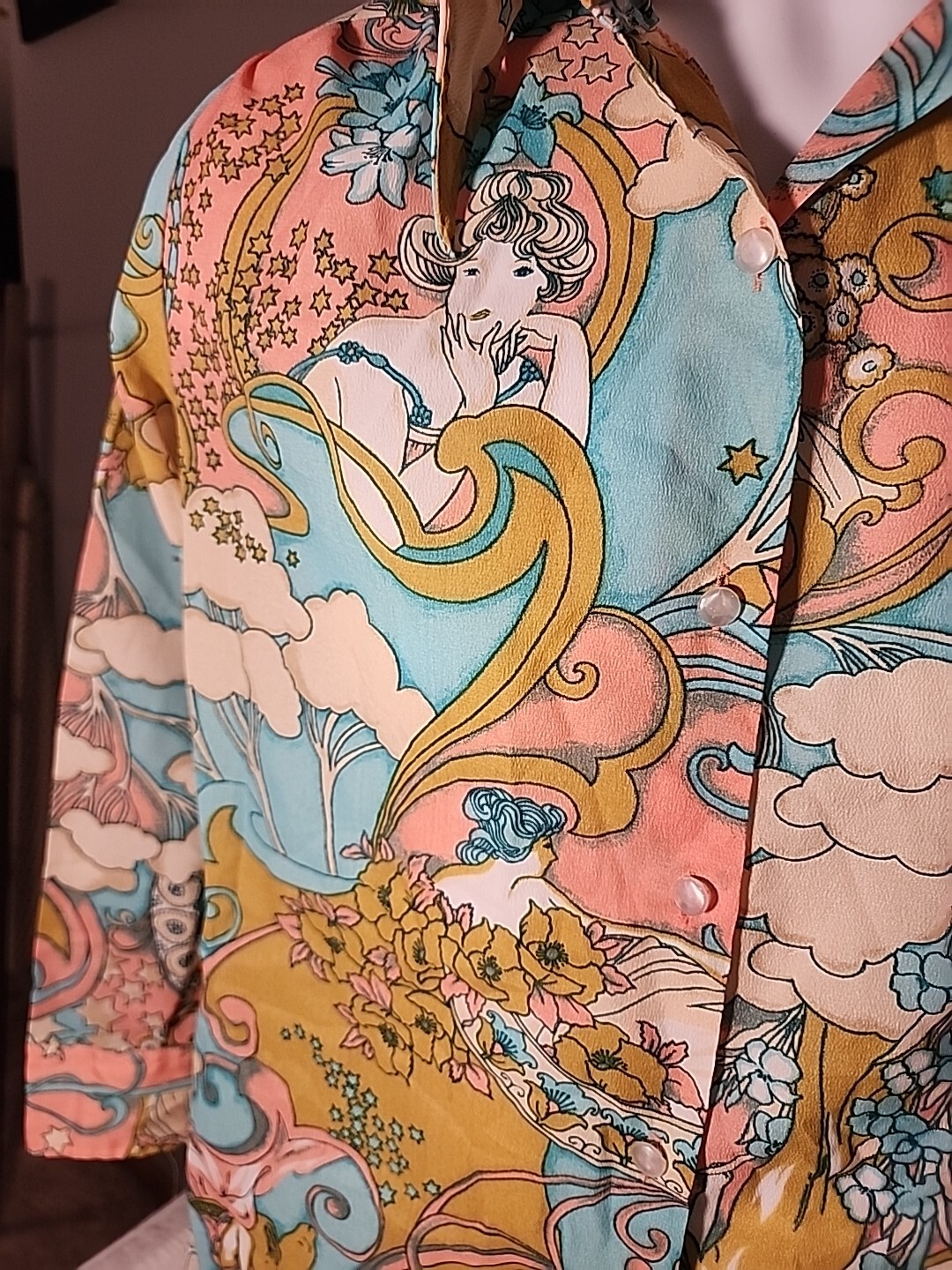 Vintage Women’s Button Up Oriental Style Design Size 34 Made In Korea