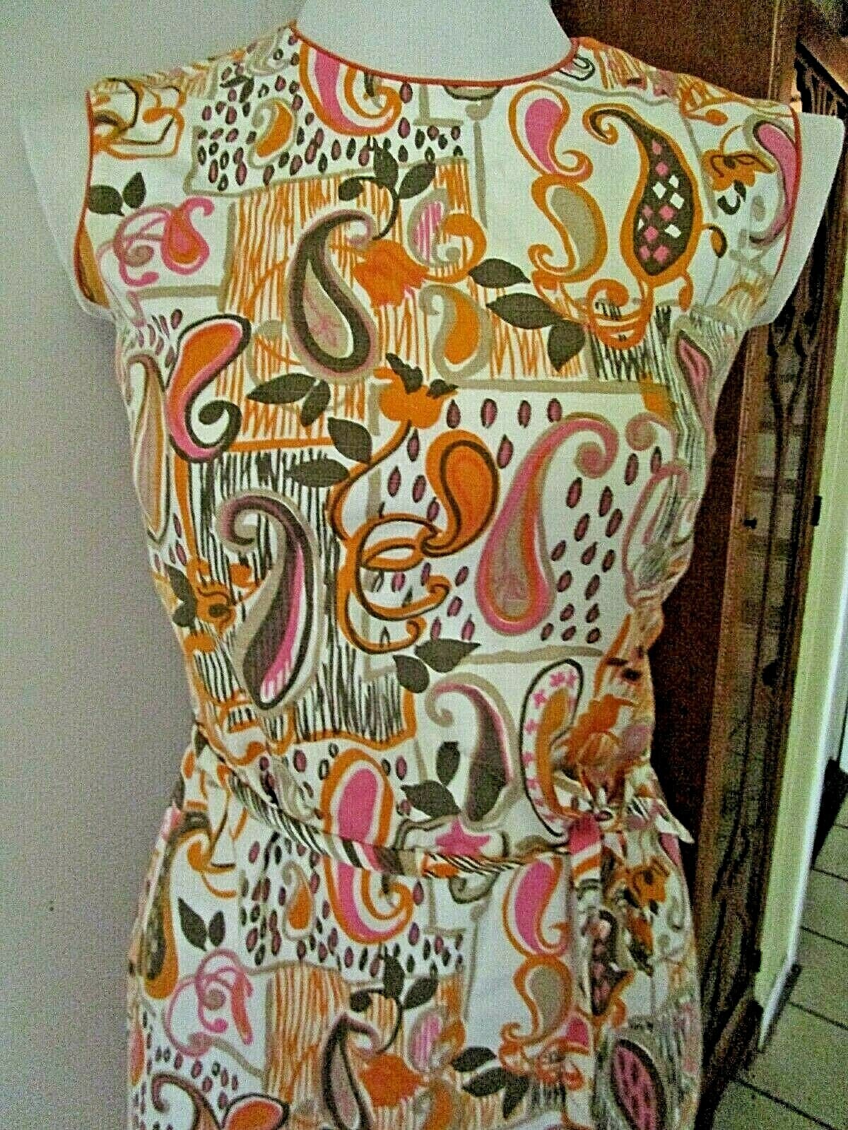 1960’S VINTAGE KIYOMI IOLANI OF HAWAII Shift + Belt WILD MCM PINK ORANGE PAISLEY