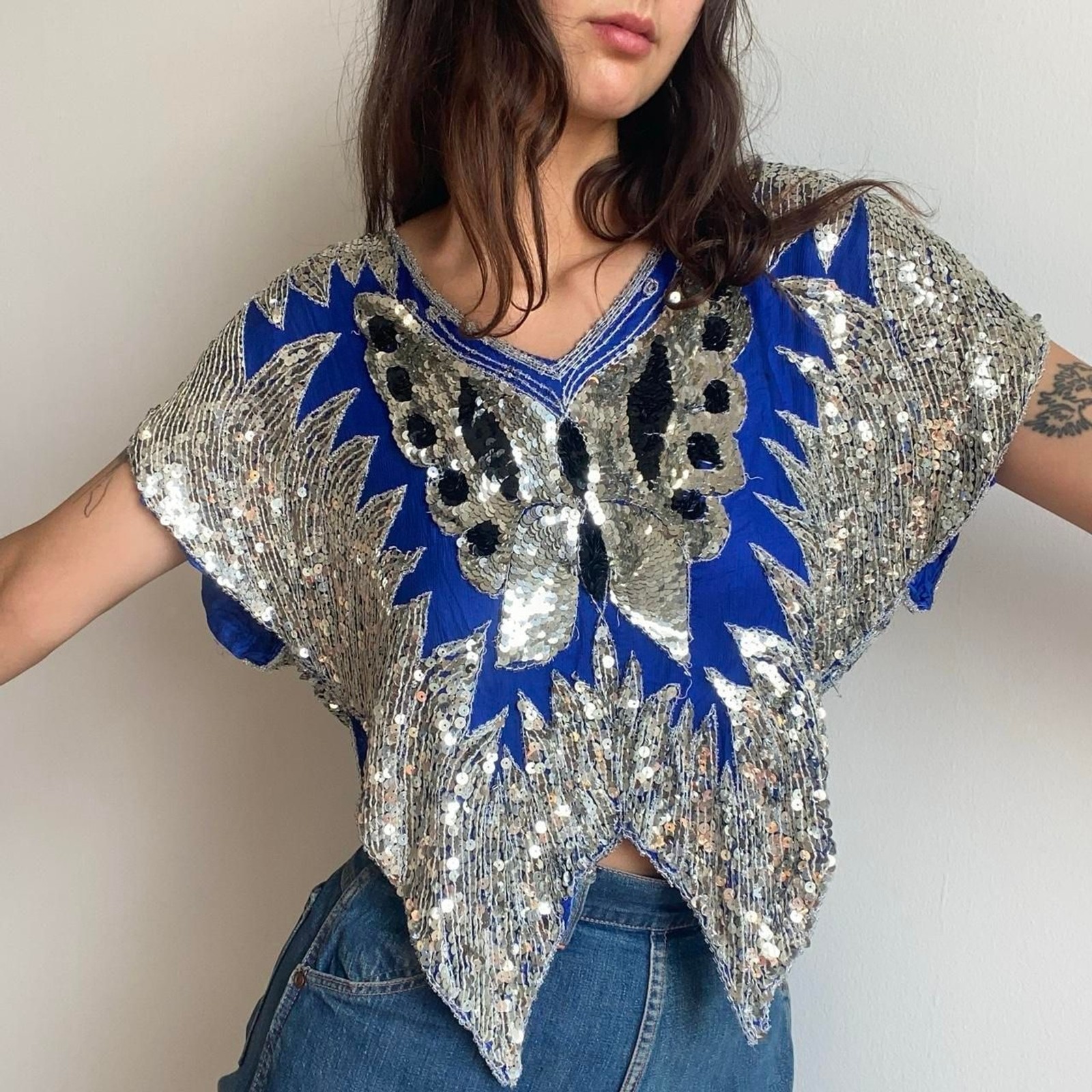 1970s/1980s silk sequin butterfly top
