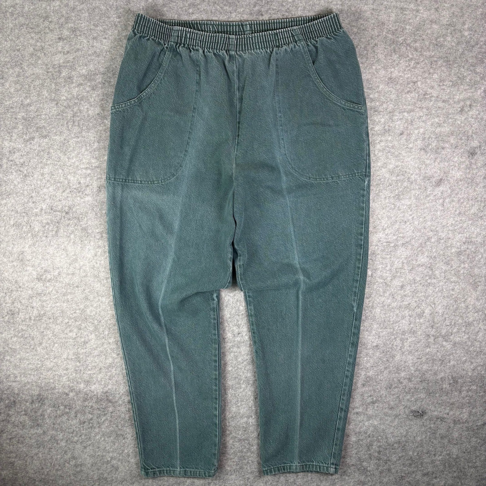 Vintage Classic Elements Woman High Rise Elastic Waist Denim Pants Green 18W USA